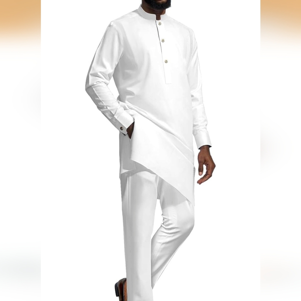 Dashiki White Suit for Men Shirt & Pants 2 Piece Set  Nigerian Clothes